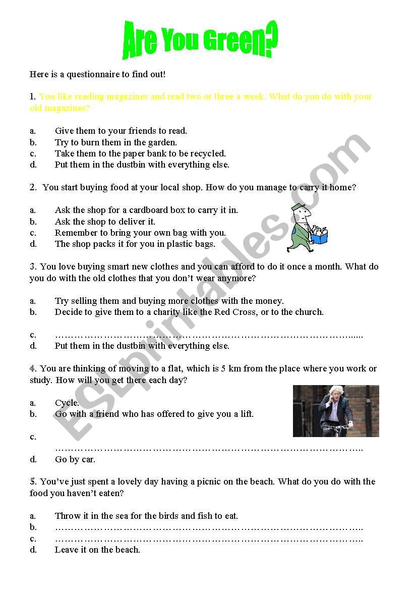 Green Questionnaire worksheet