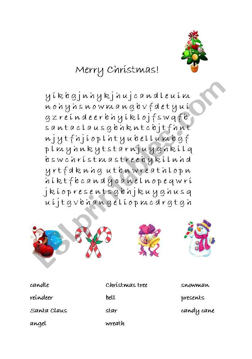 Christmas wordsearch worksheet