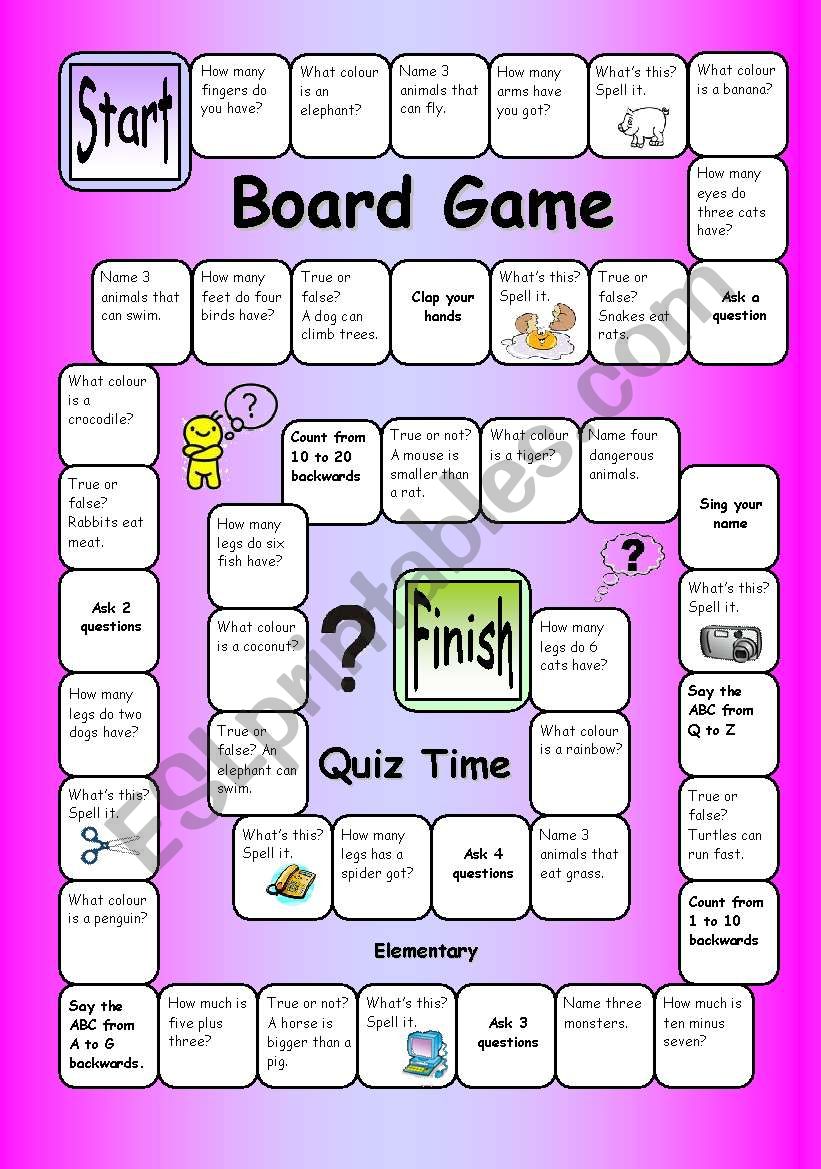 Board Game - Quiz Time (Easy) worksheet