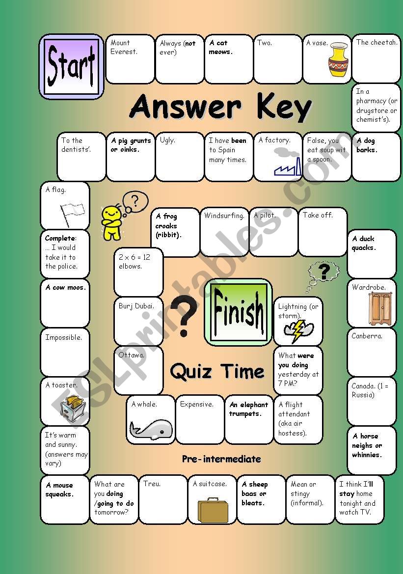 Board Game - Quiz Time (Pre-intermediate)