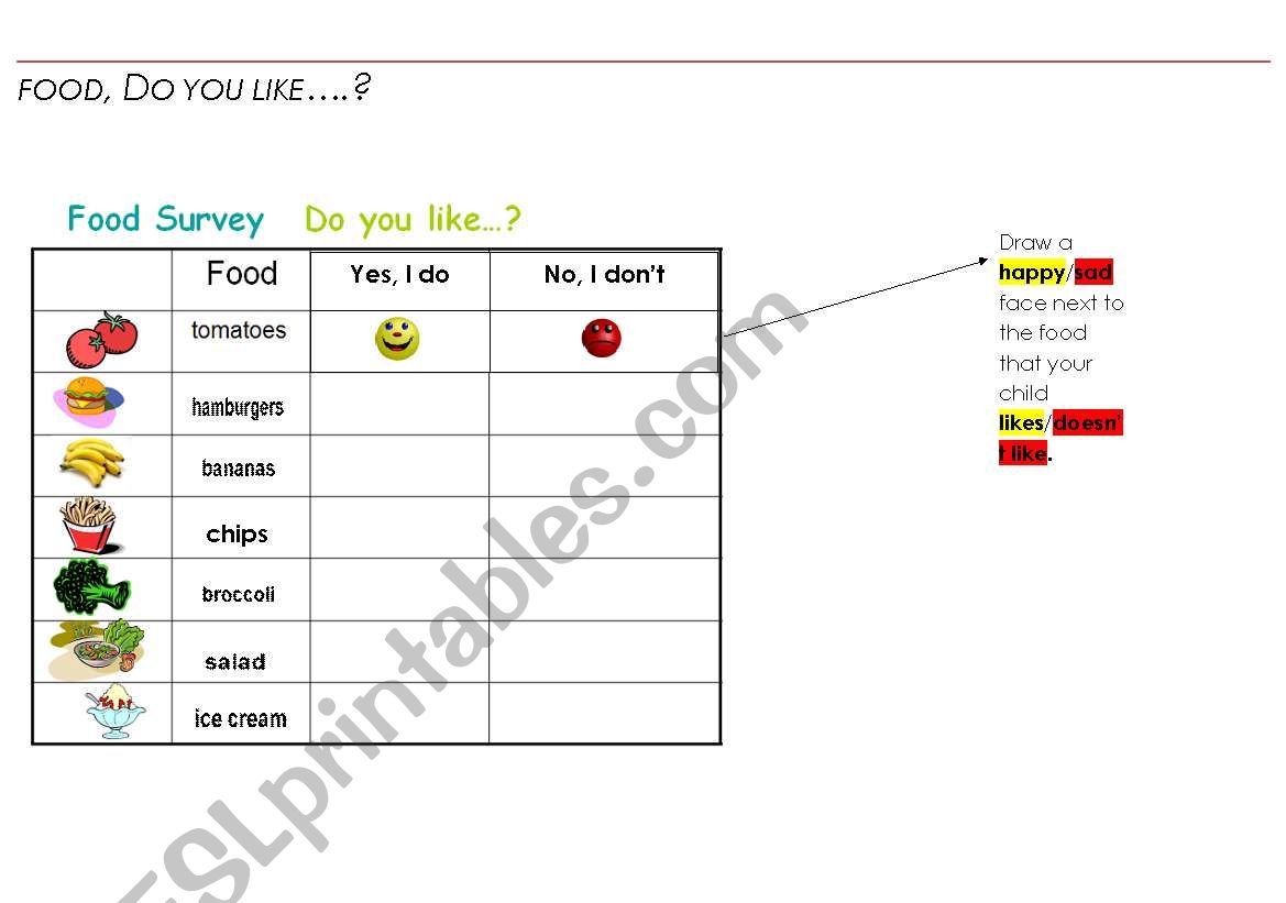 food, do you like...? worksheet