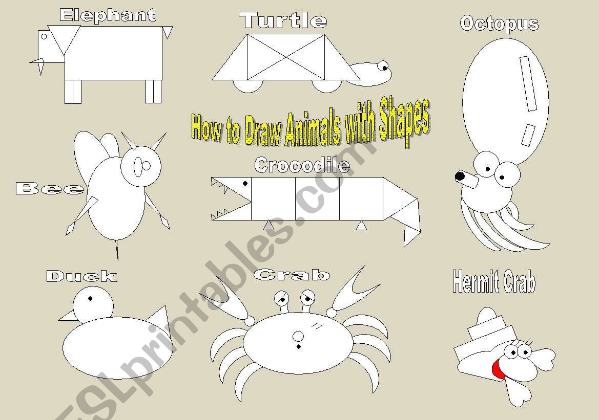 how to draw animals using shapes esl worksheet by ibod47