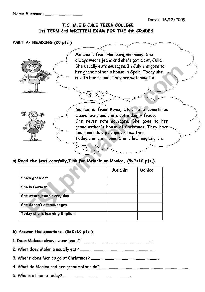 Exam for elementary students worksheet