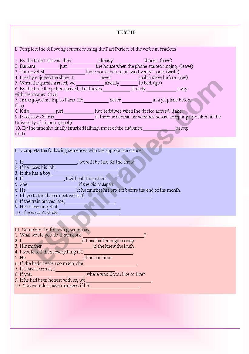 TEST II worksheet