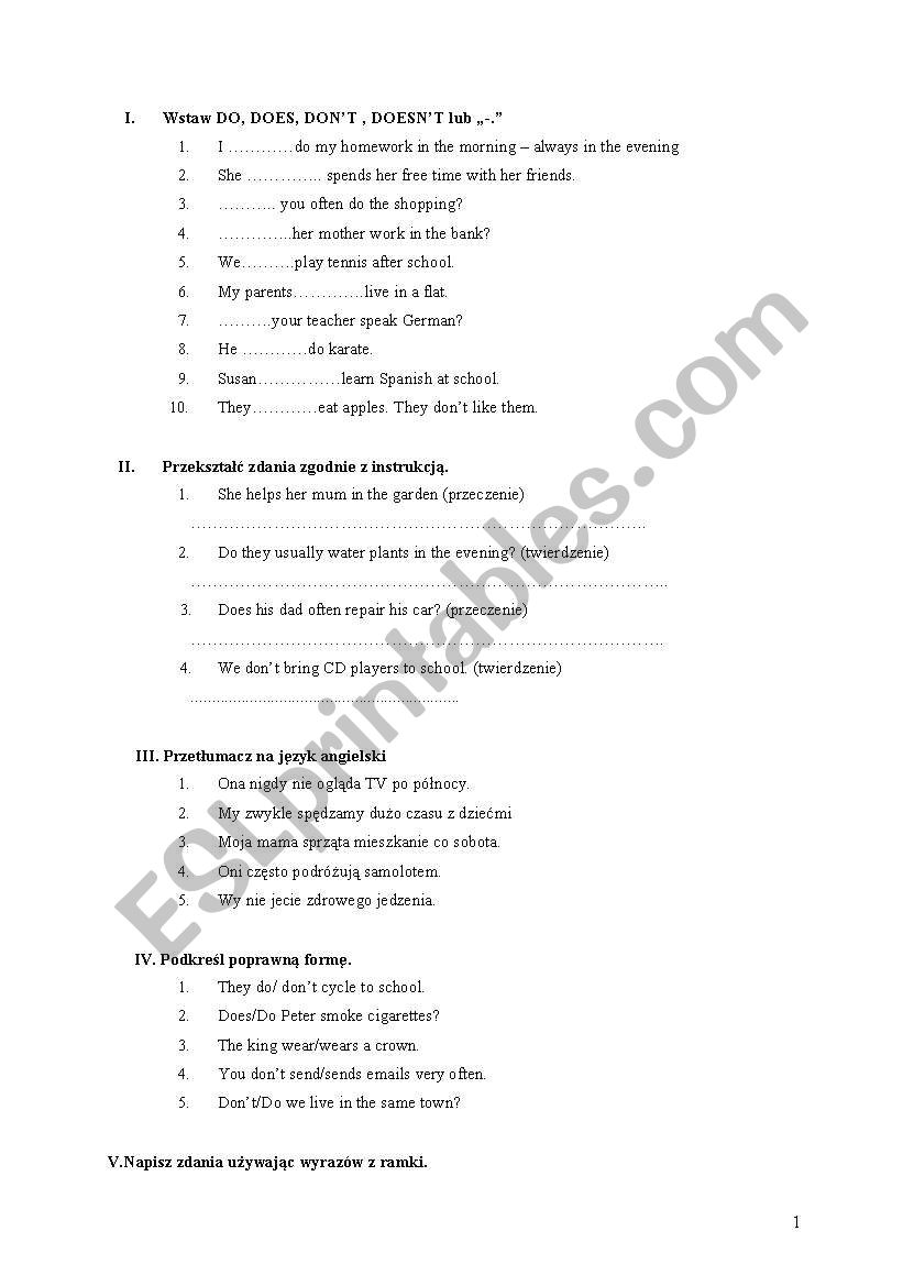 present imple exercices worksheet