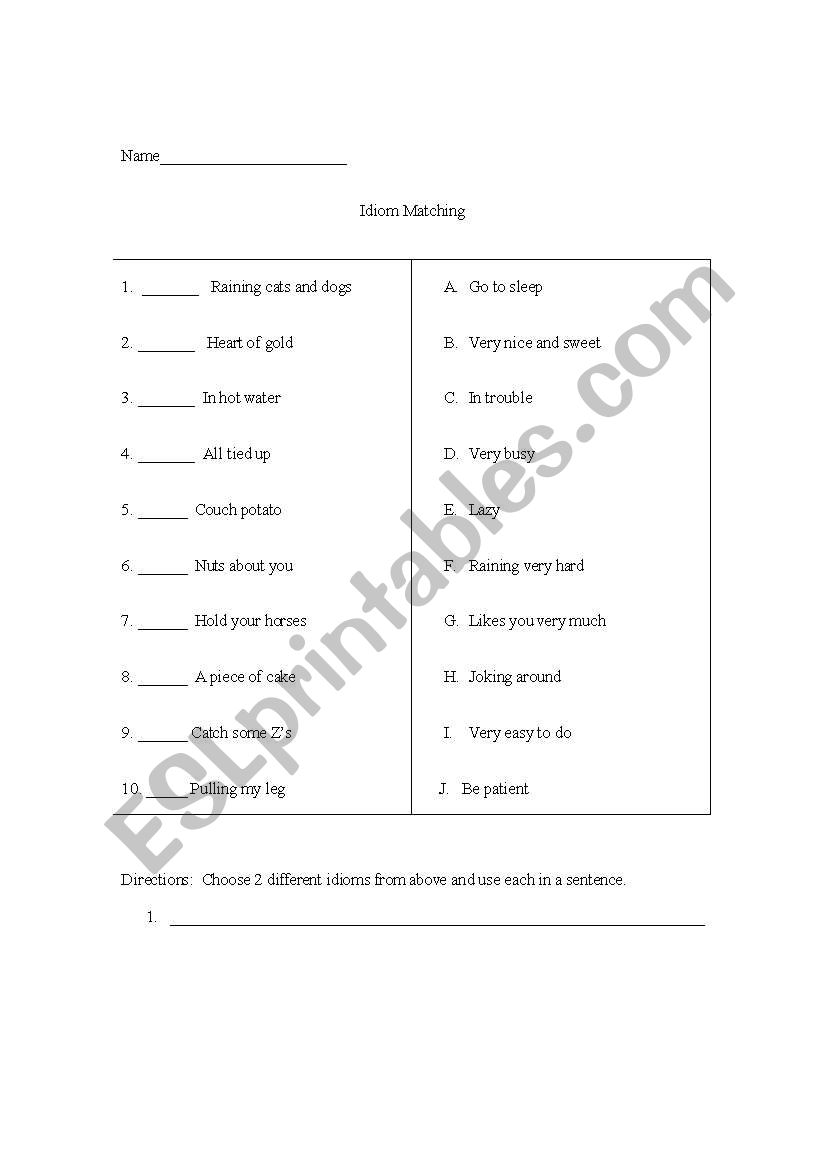 Idiom Matching worksheet