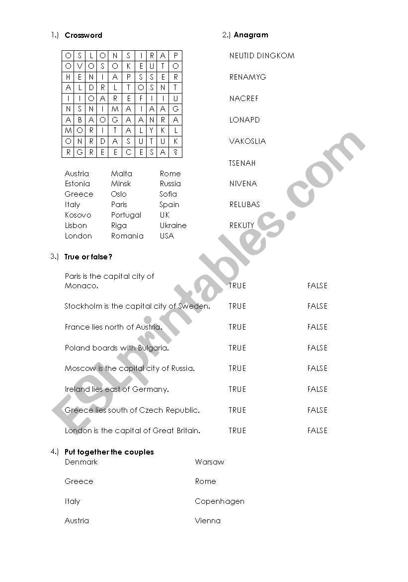 Geographical games worksheet