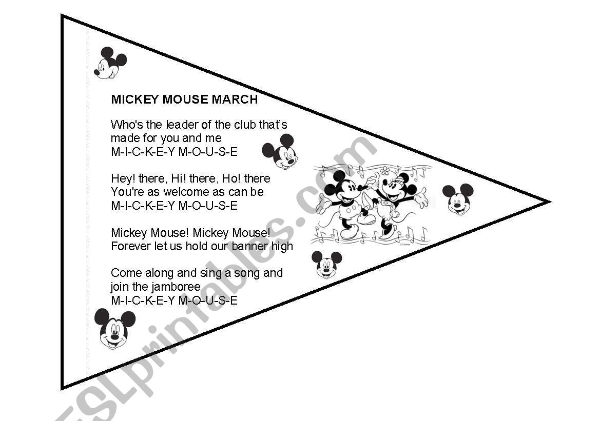 English Worksheets Mickey Mouse March Flags