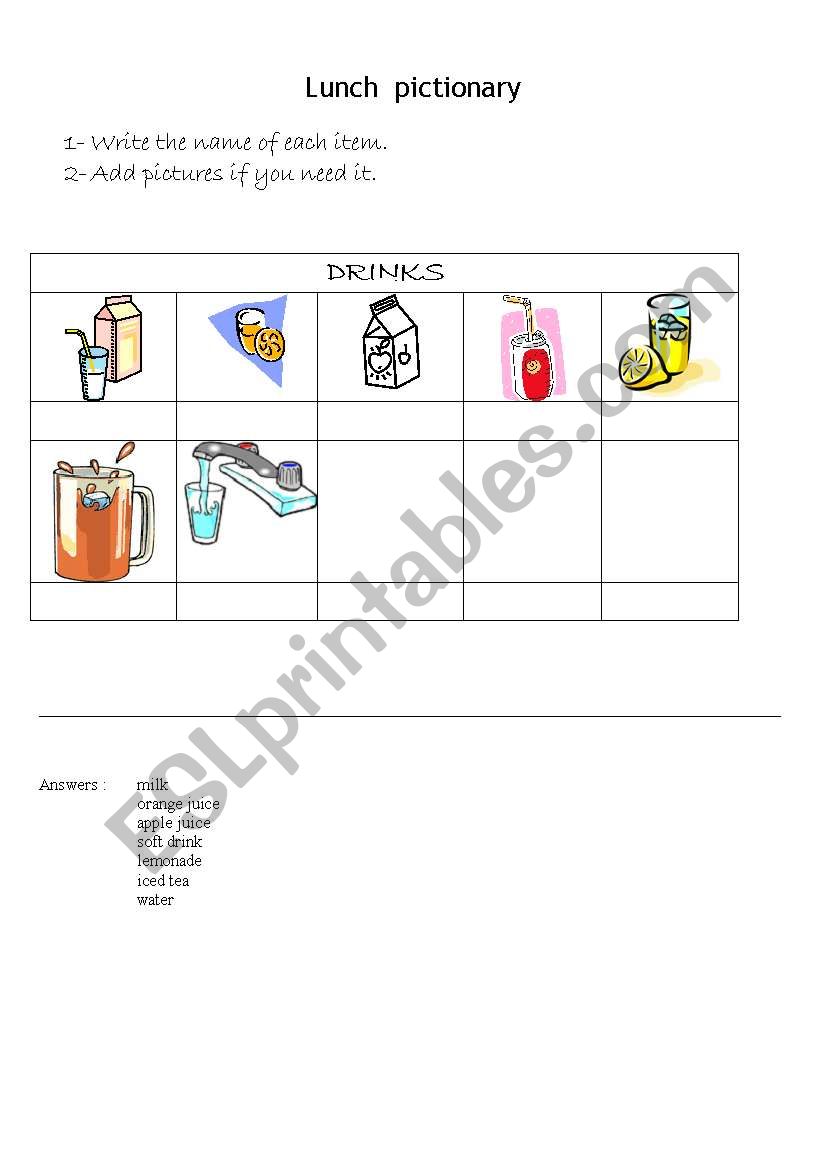 Lunch pictionary part 1 worksheet