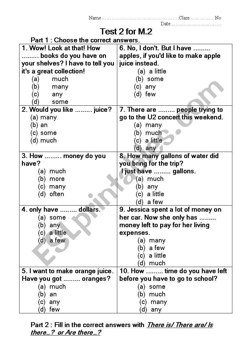 test worksheet