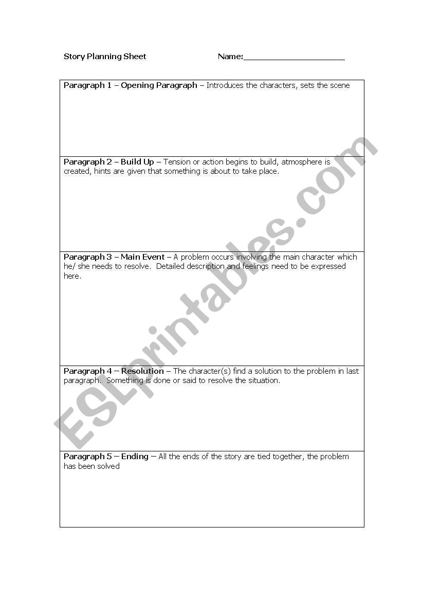 Story Planning Sheet worksheet