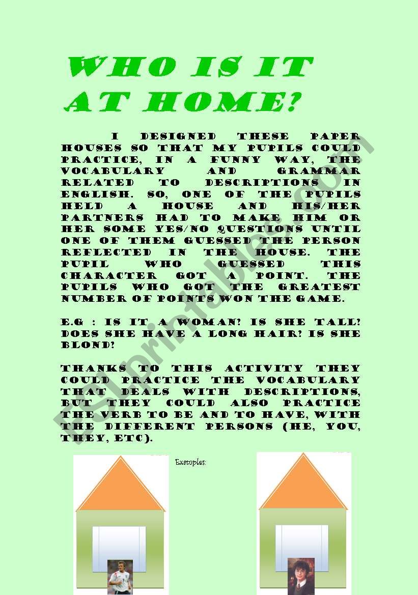 Who is it at home? worksheet