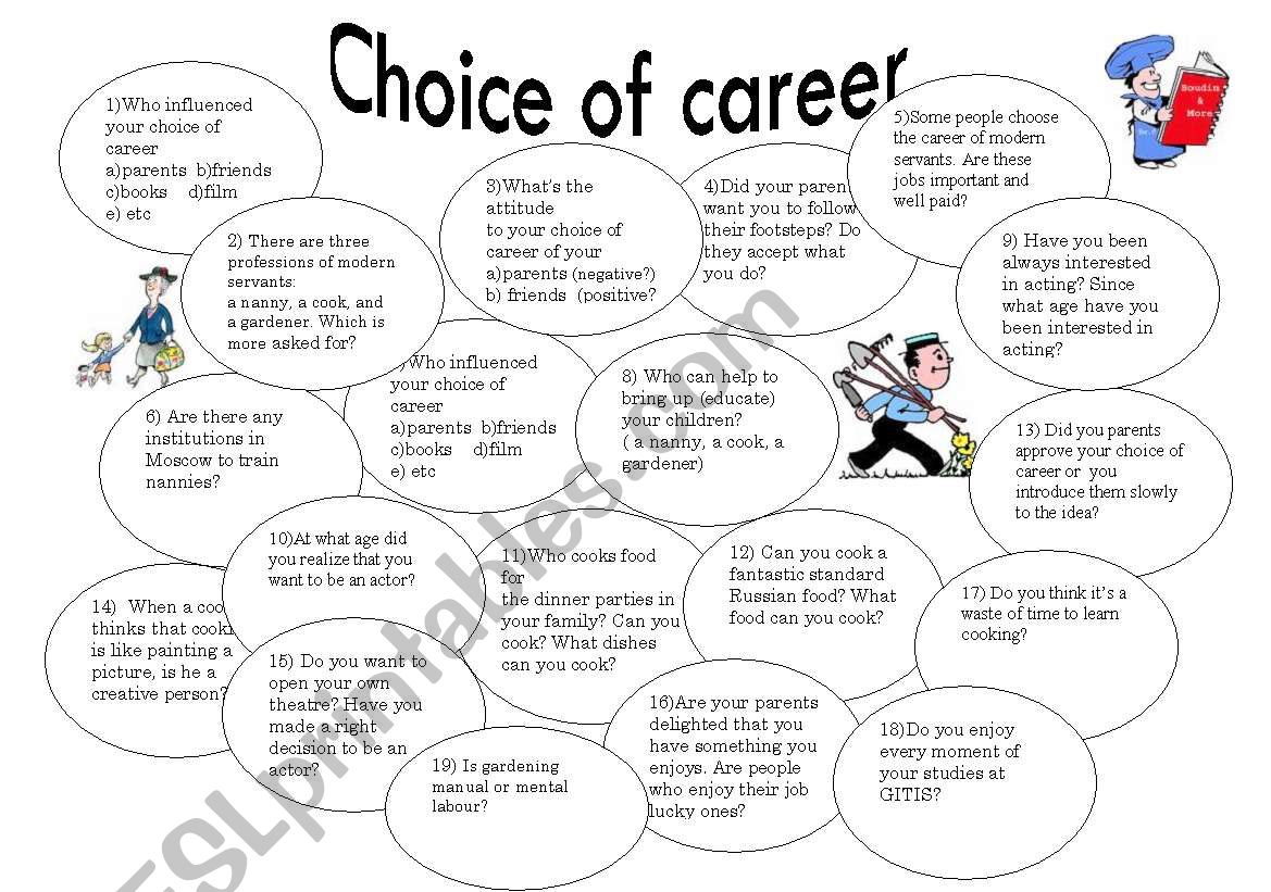 Choice Of Career ESL Worksheet By Savvinka