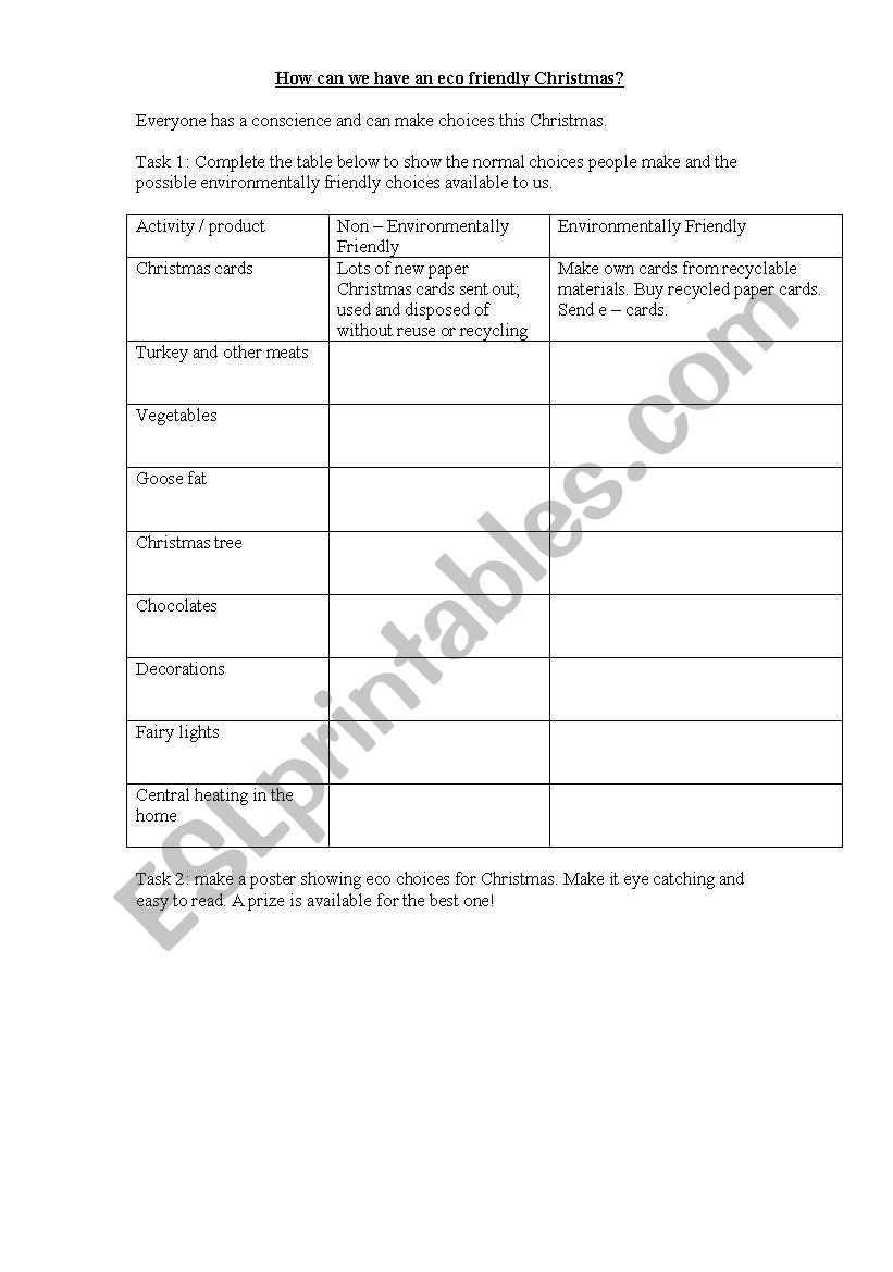 how to have an eco christmas worksheet