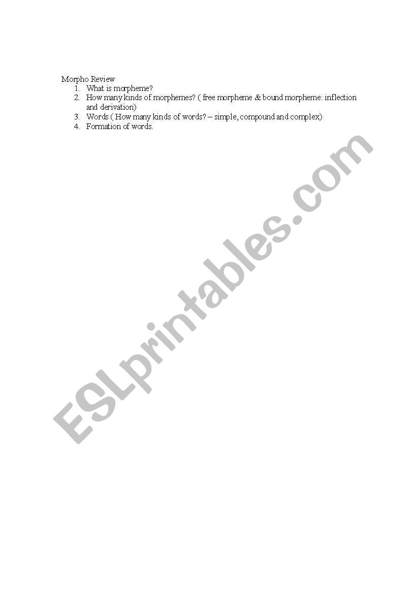 Morphology review worksheet