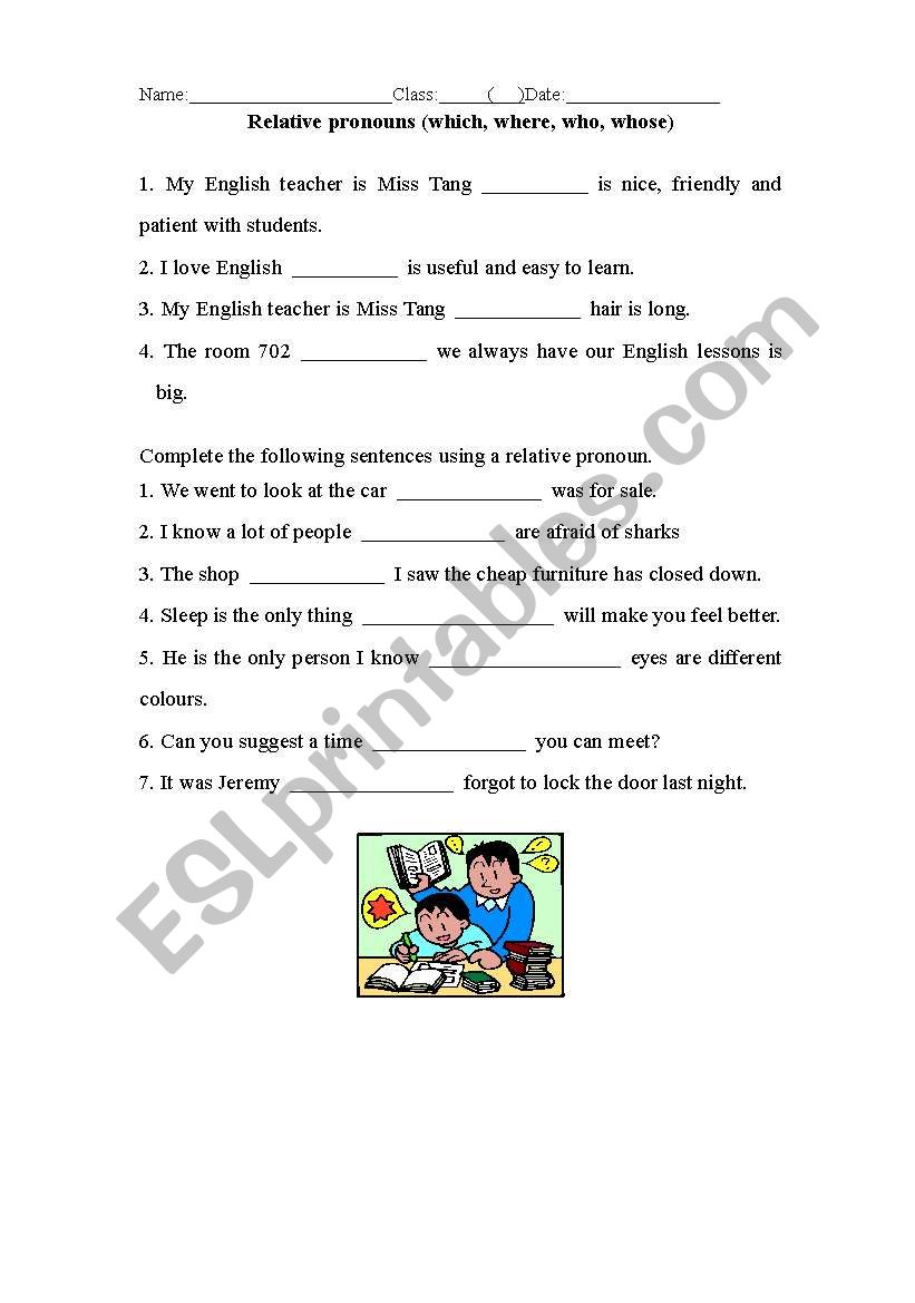 Relative pronouns worksheet