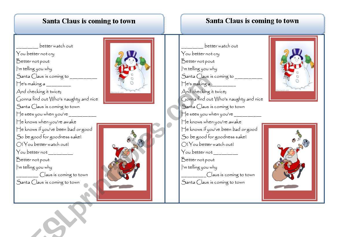 Santa Claus is coming to town worksheet