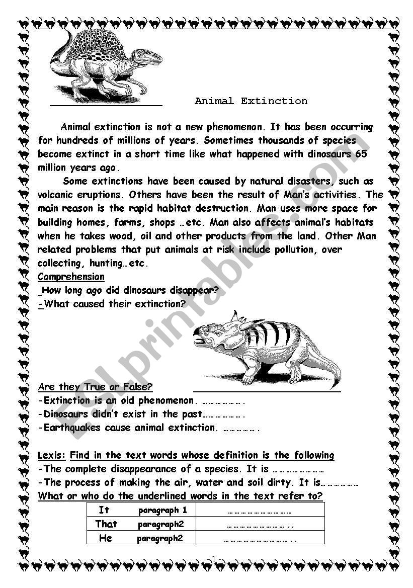 Animals Extinction worksheet