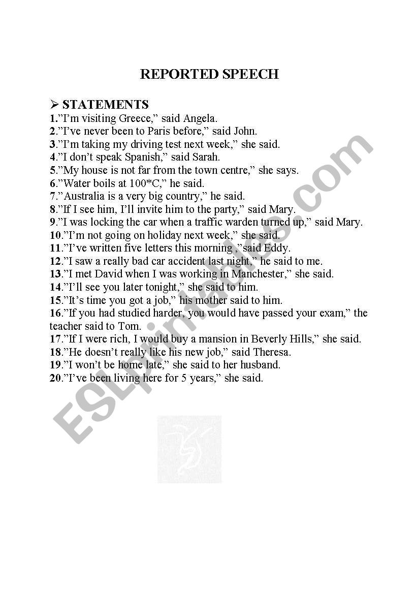 reported speech worksheet