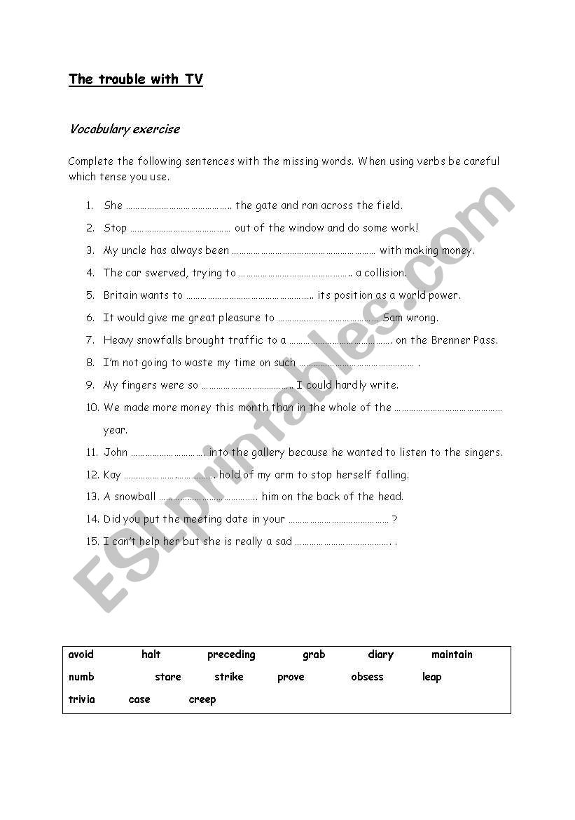 TV worksheet