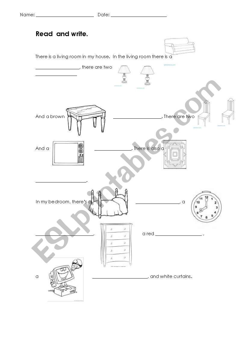 living and bedroom furniture worksheet