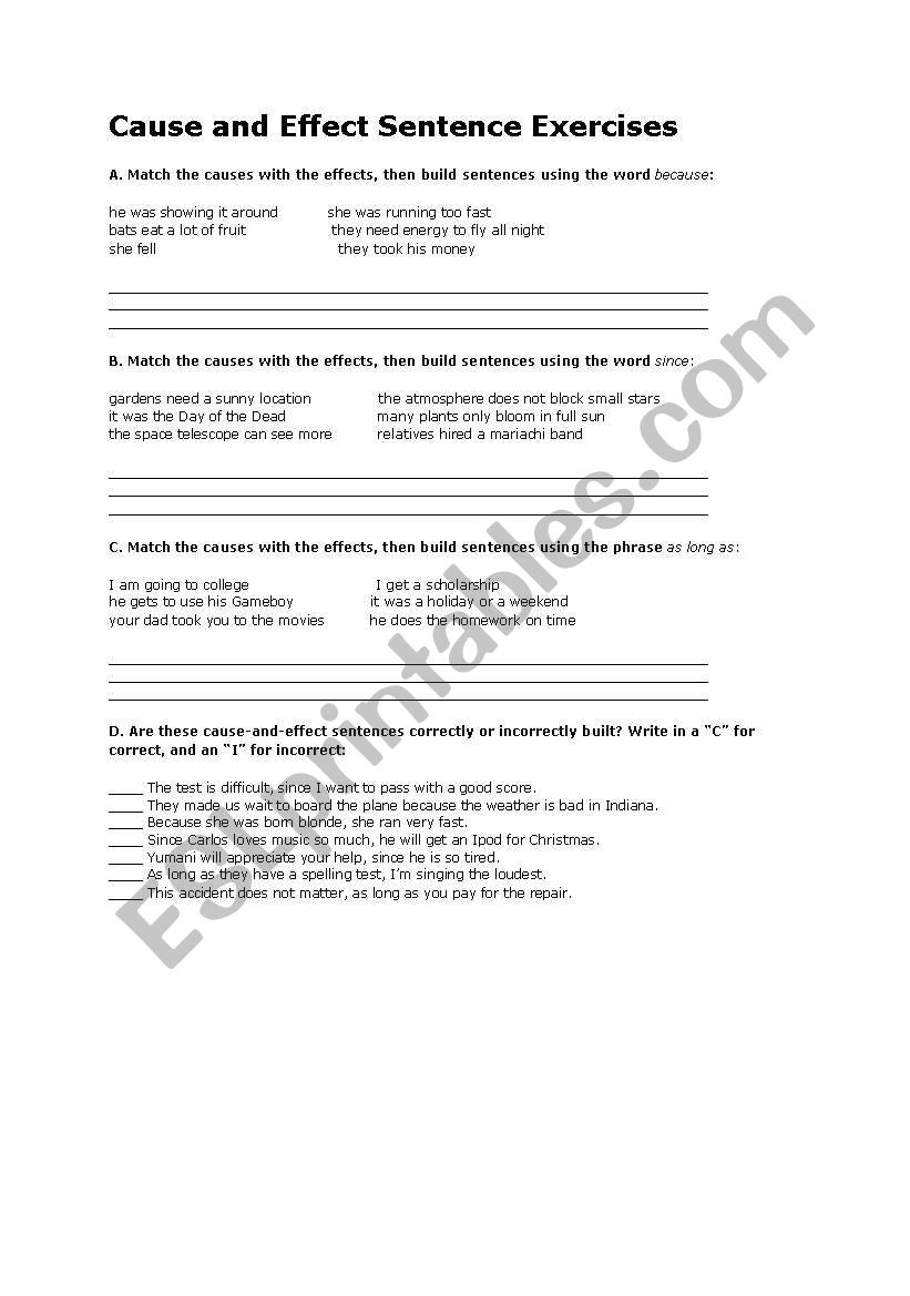 Cause and Effect Sentence exercise