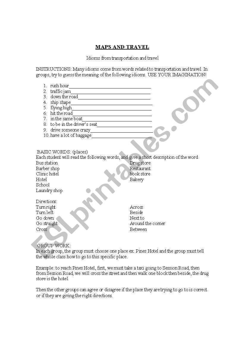 maps and travel worksheet