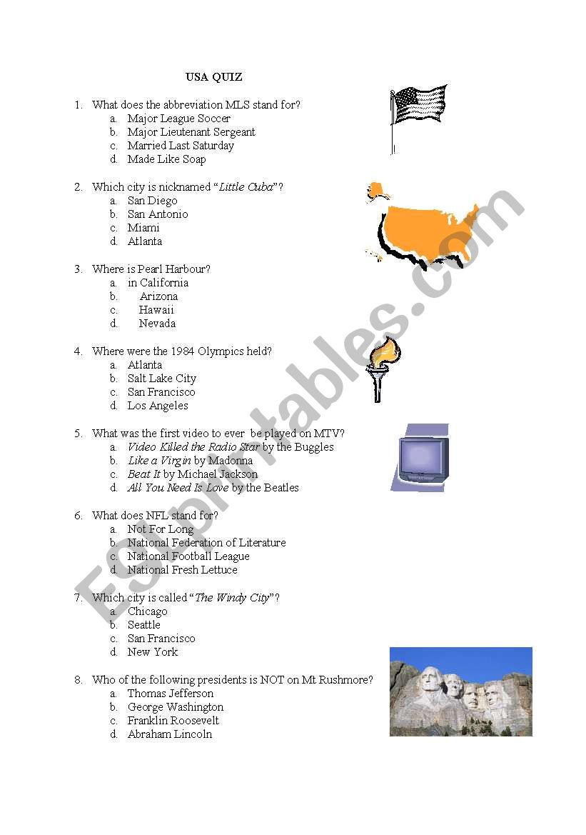 USA quiz worksheet