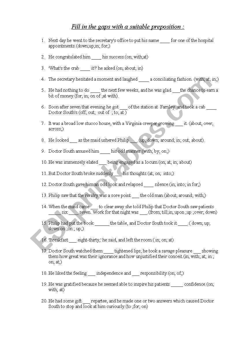 Fill in the gaps with suitable prepositions