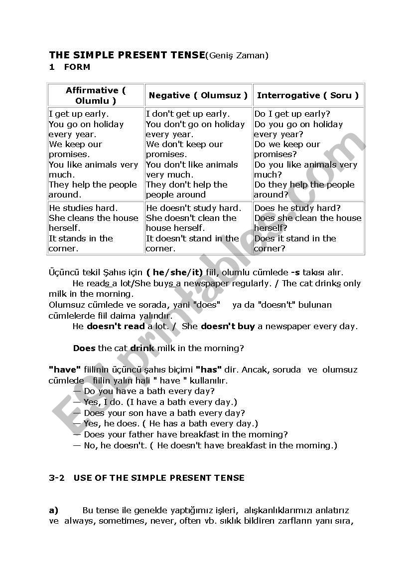 English Worksheets The Sa Mple Present