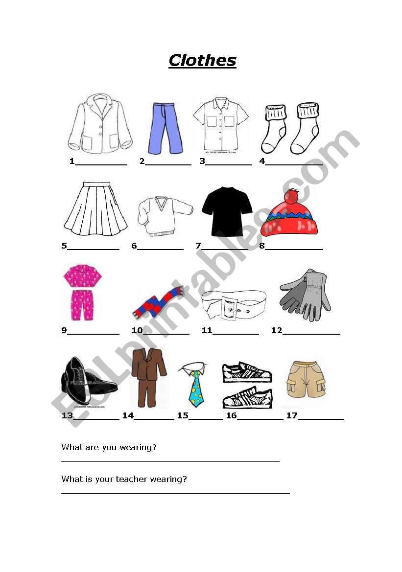 Clothes Vocab Exercise - ESL worksheet by bopper