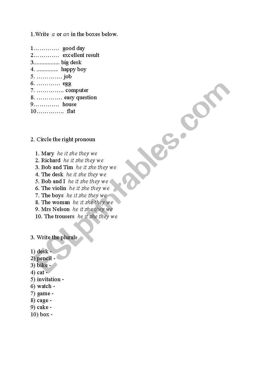 elementary test worksheet