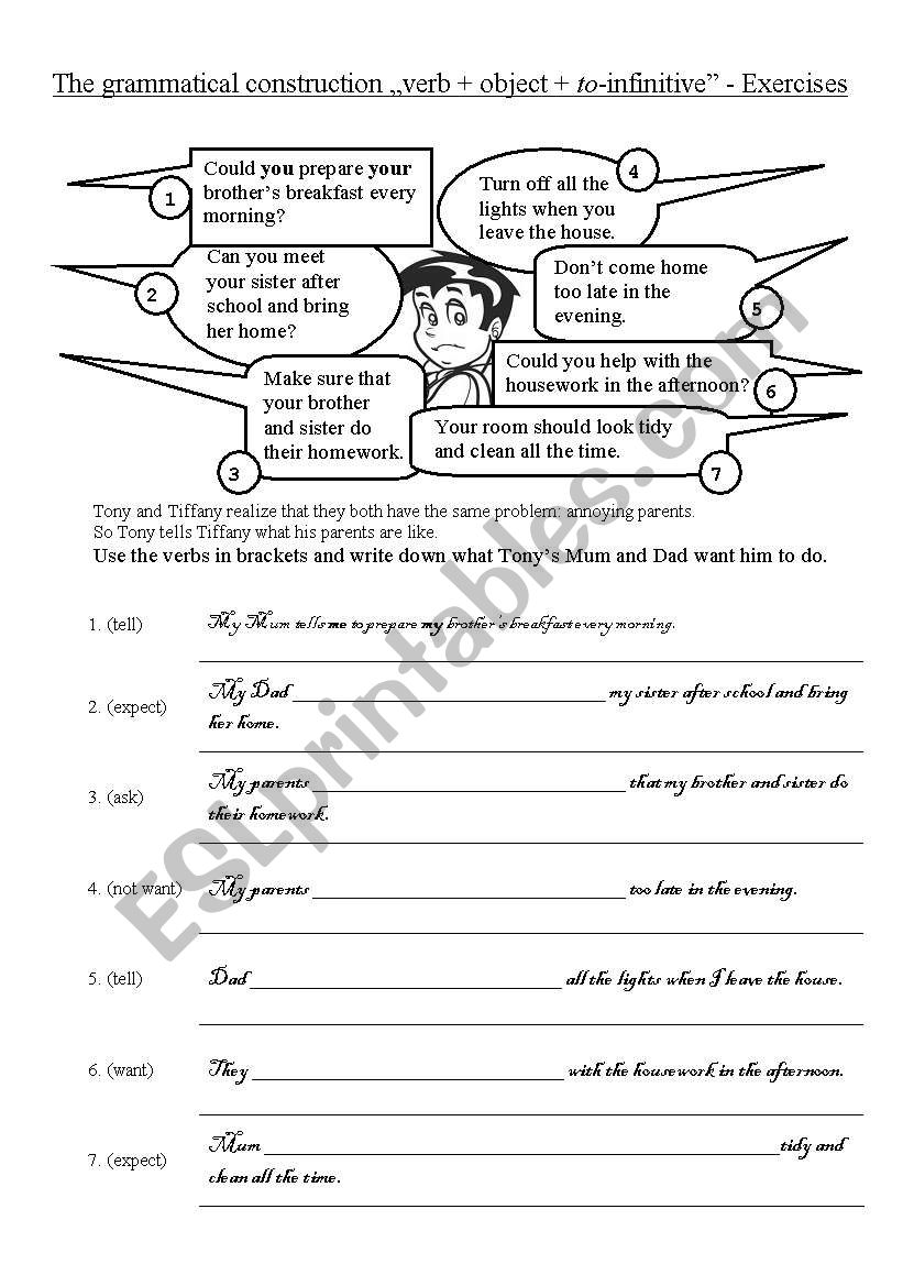 Exercise 1 Verb object to infinitive ESL Worksheet By Fortherea