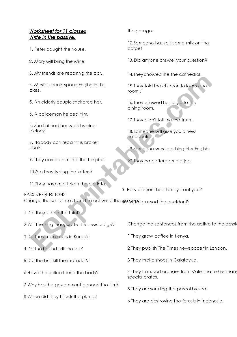 Passive Voice worksheet