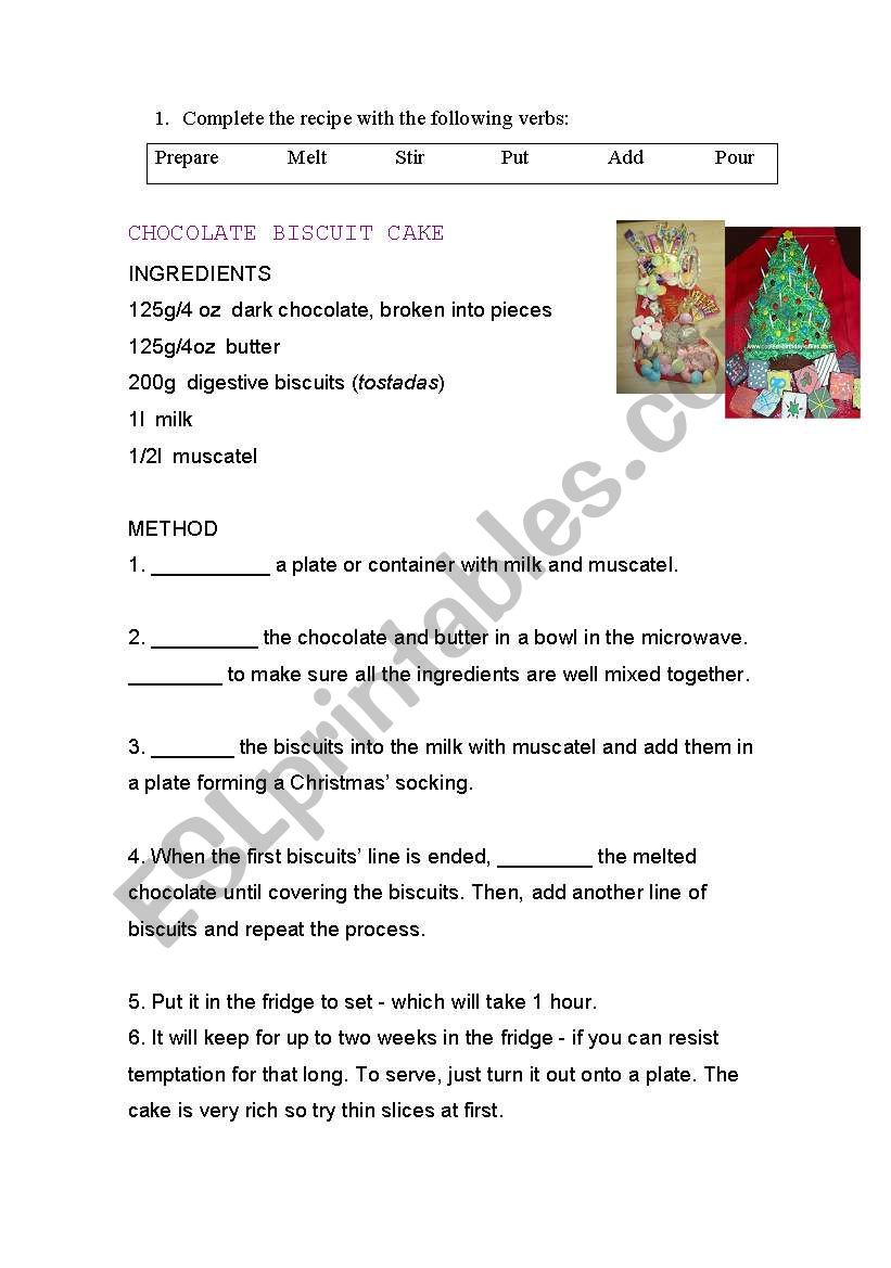 Chocolate biscuit cake recipe worksheet