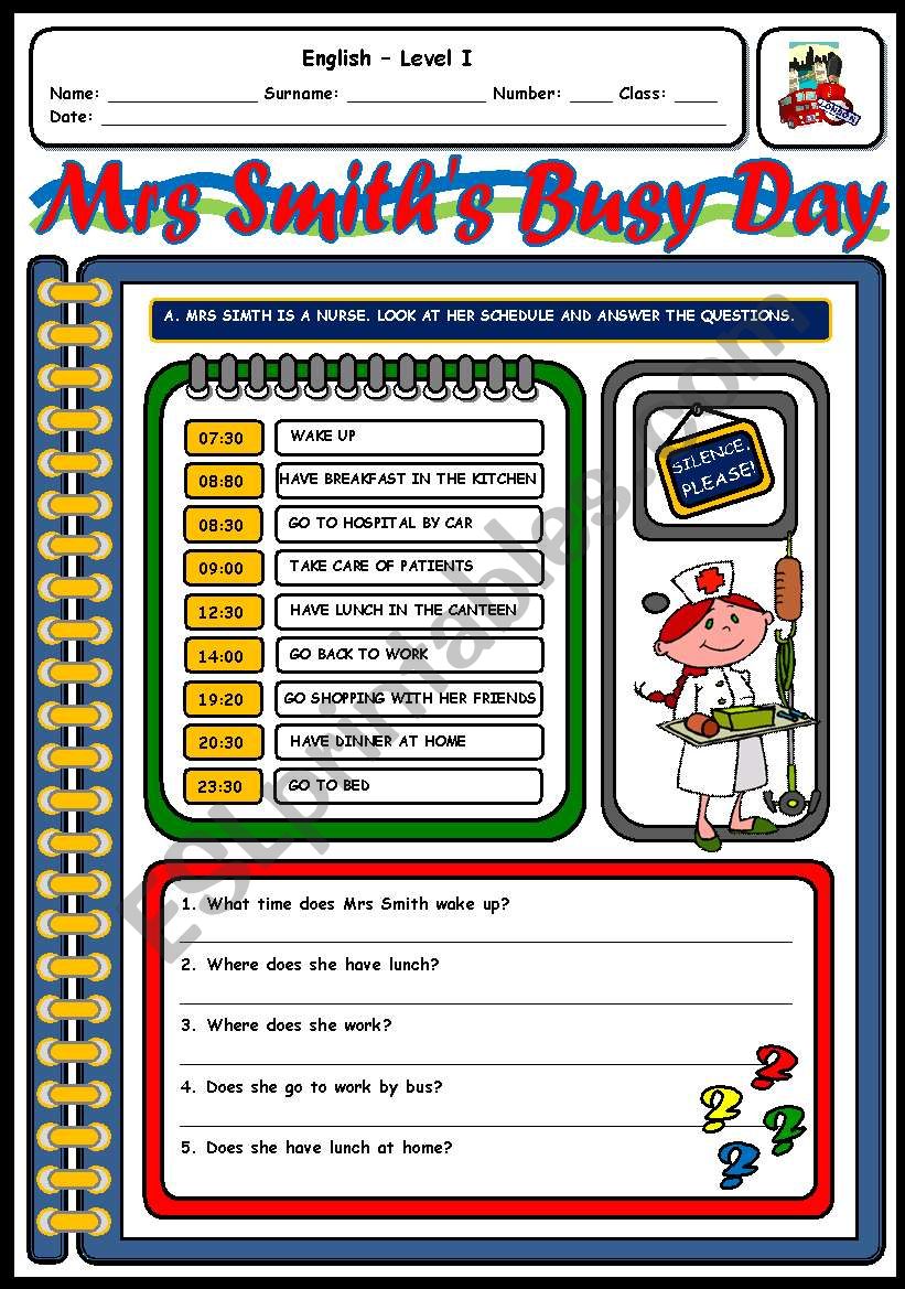 Mrs Smith´s Busy Day Esl Worksheet By Xani 5075