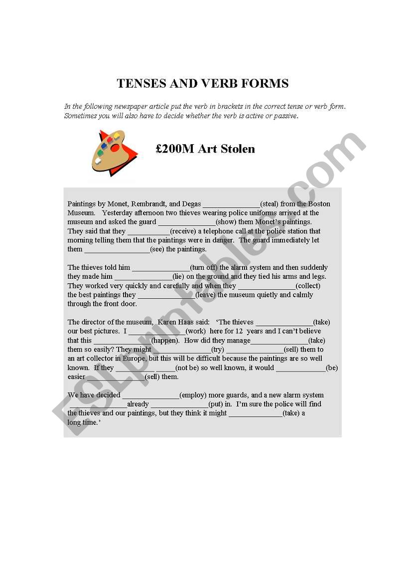 Tenses and Verb forms worksheet