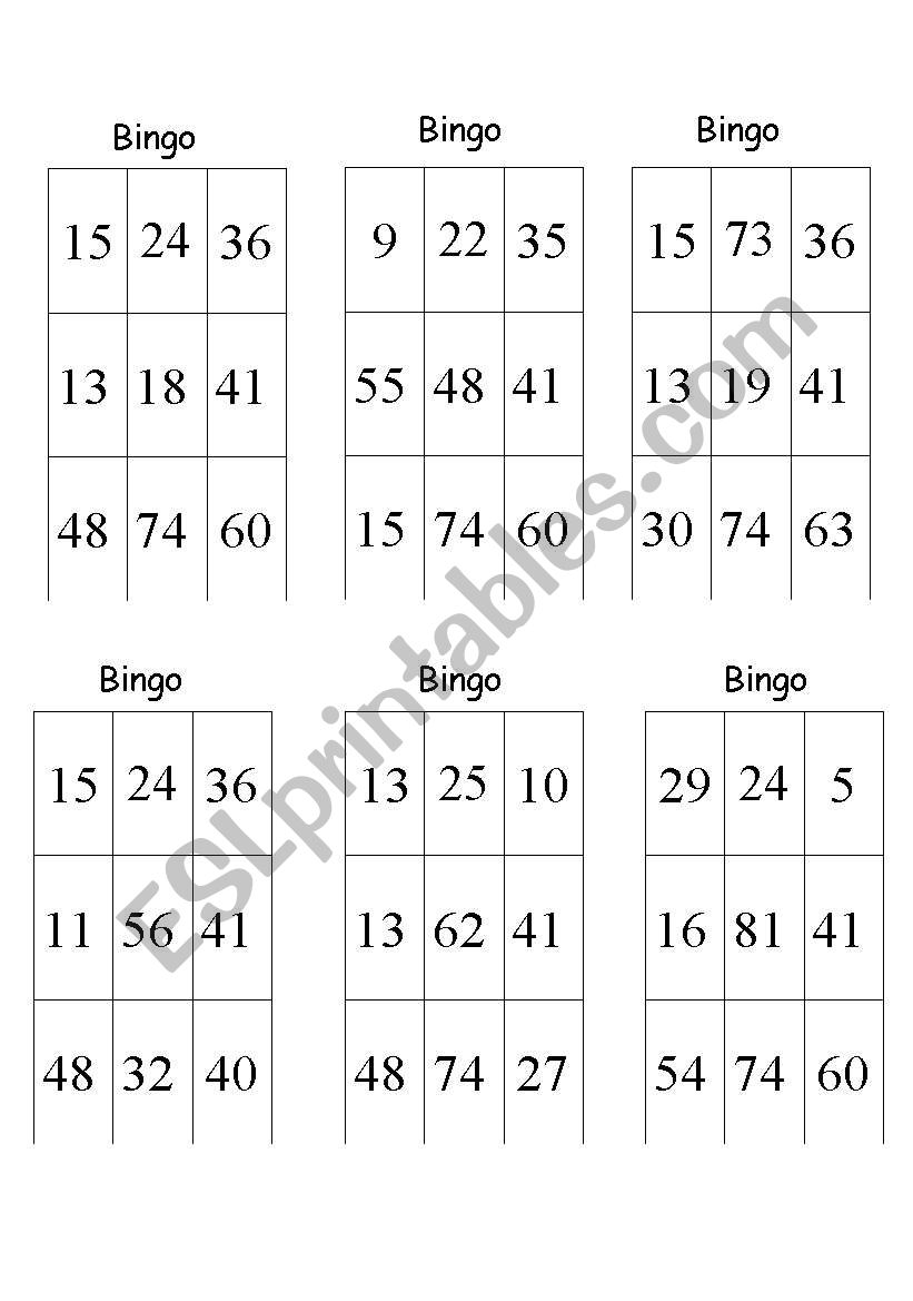 bingo game worksheet