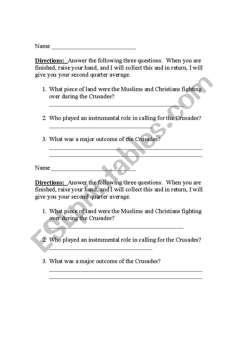 Crusades closure worksheet