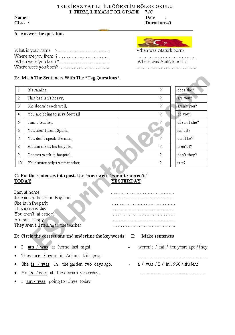 EXAM worksheet