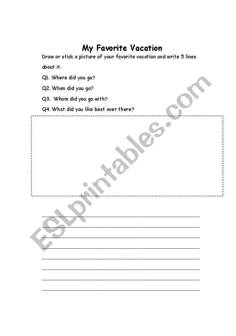 My favorite vacation worksheet