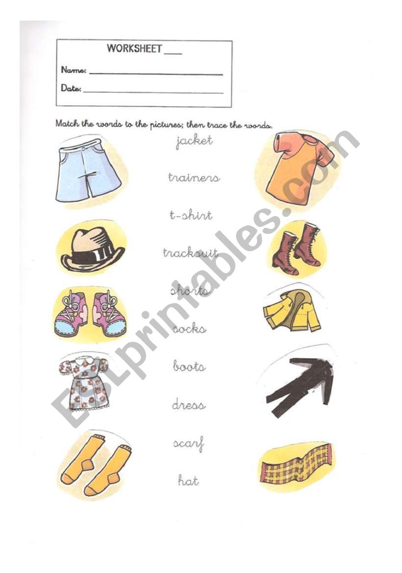 vocabulary about clothes worksheet