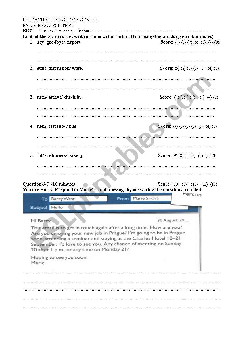 WRITING TEST USING PRESENT CONTINUOUS TENSE AND FUTURE TENSE