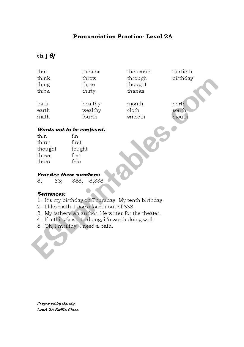 pronunciation soft th worksheet