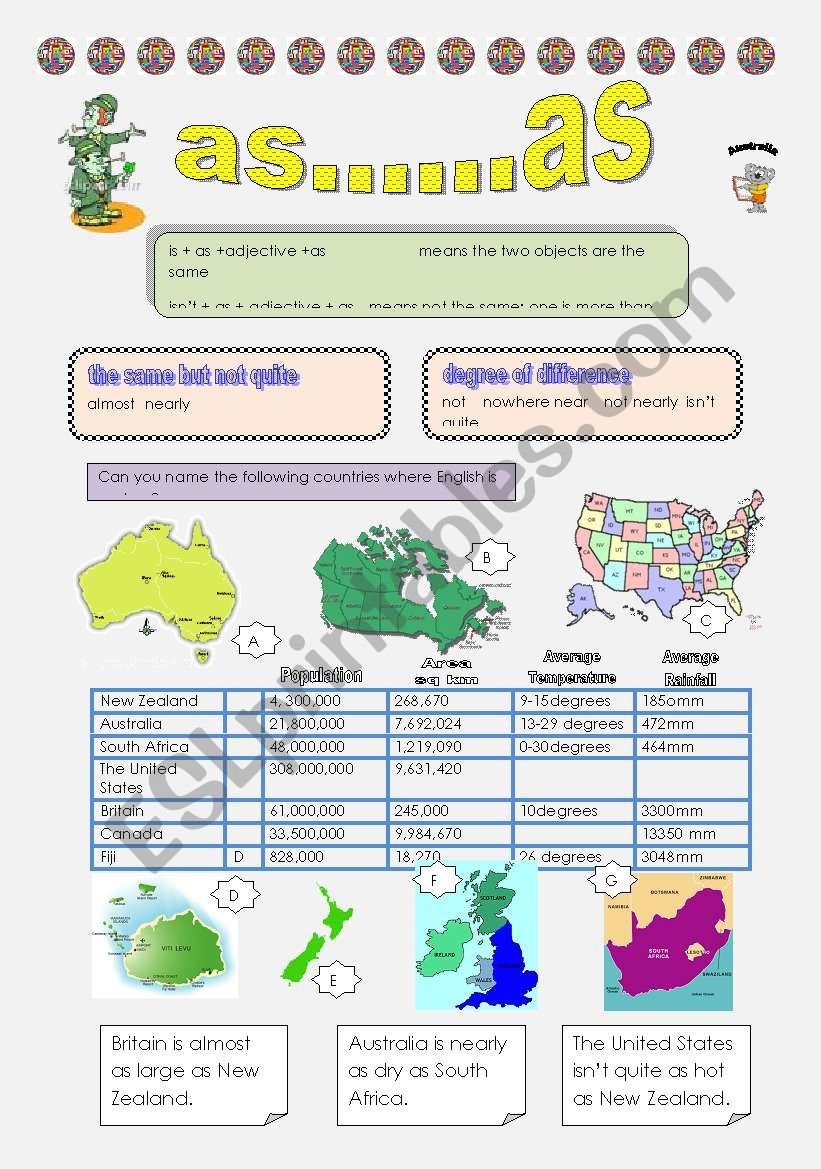 As as Comparison For Elementary To Intermediate ESL Worksheet By Joy2bill