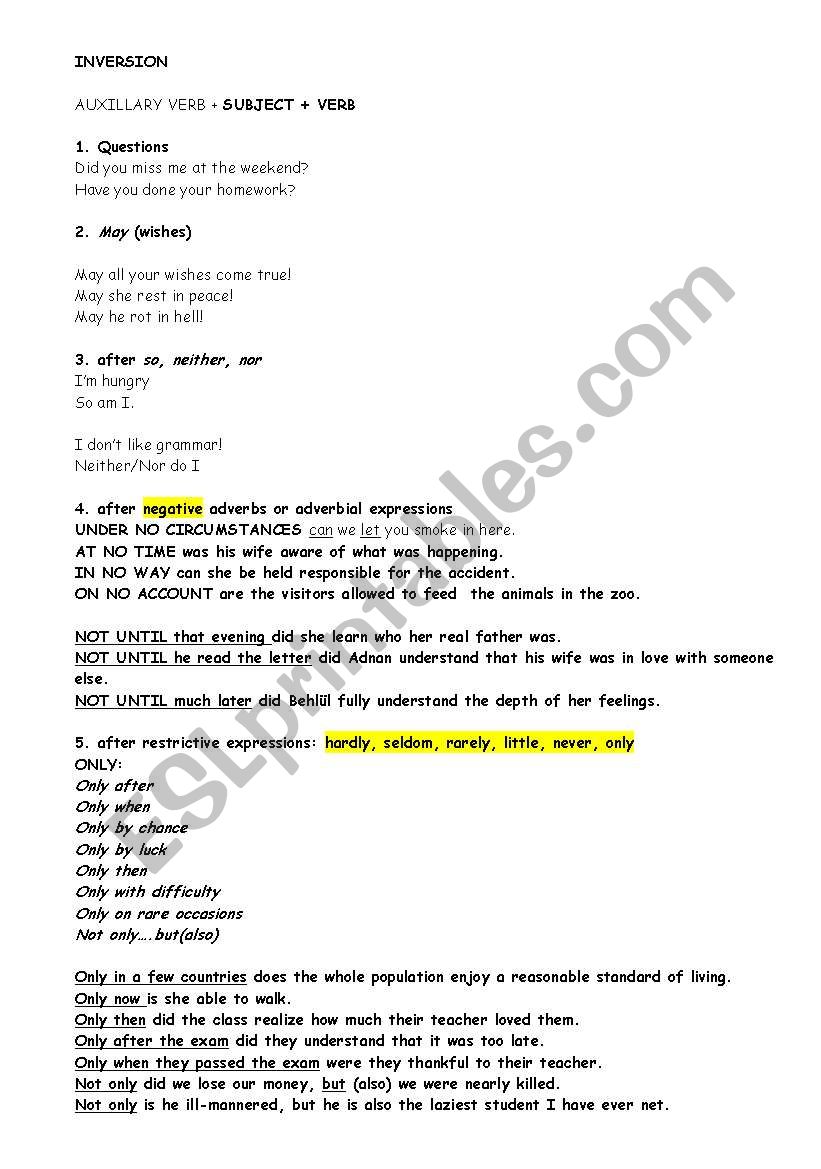 INVERSION worksheet