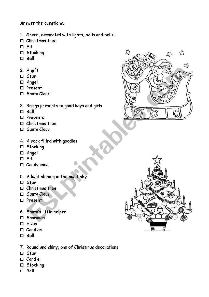 Christmas test worksheet