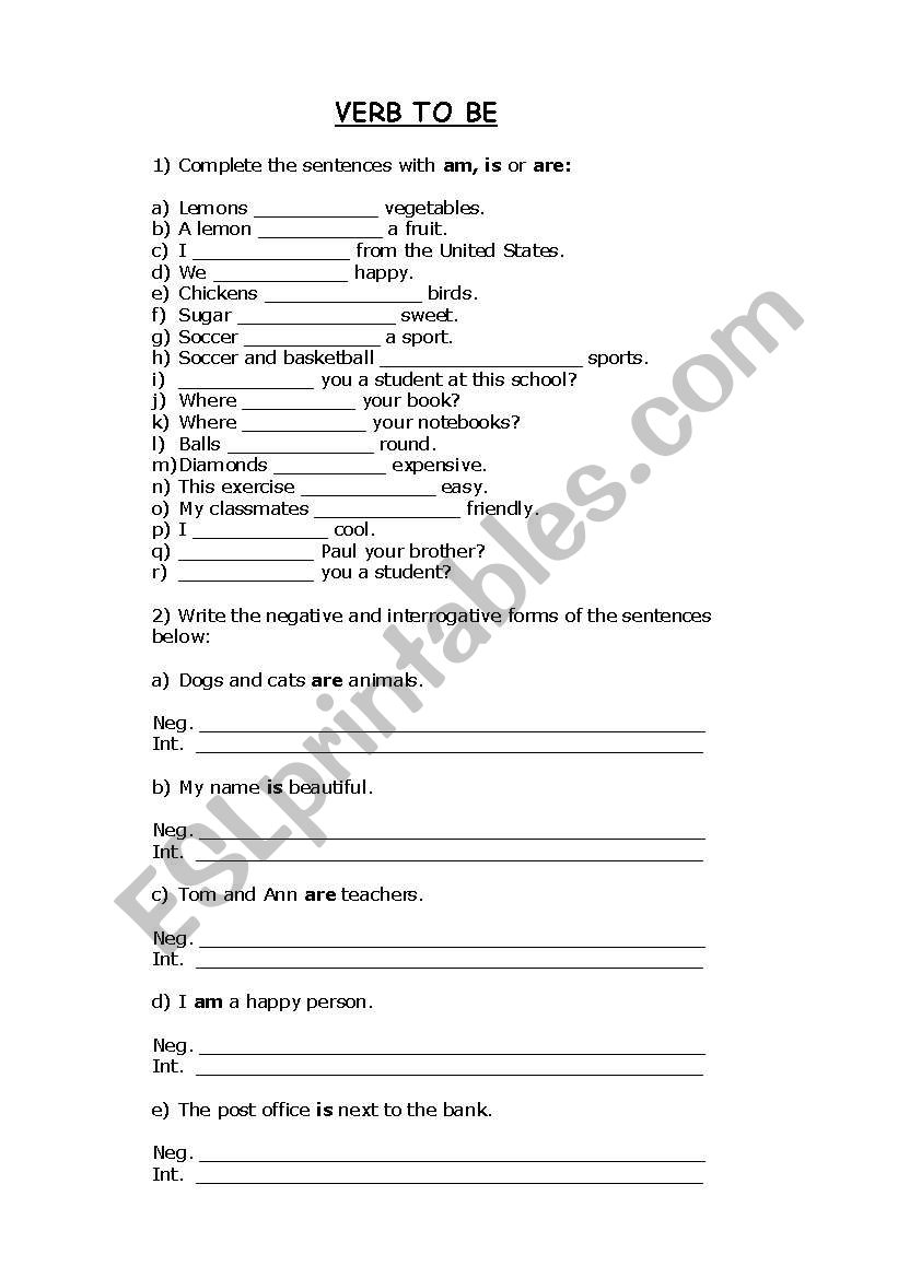 Verb To Be worksheet