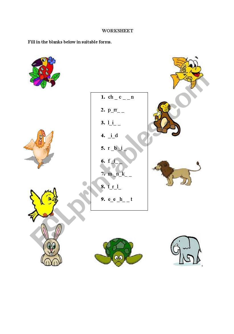 pets worksheet