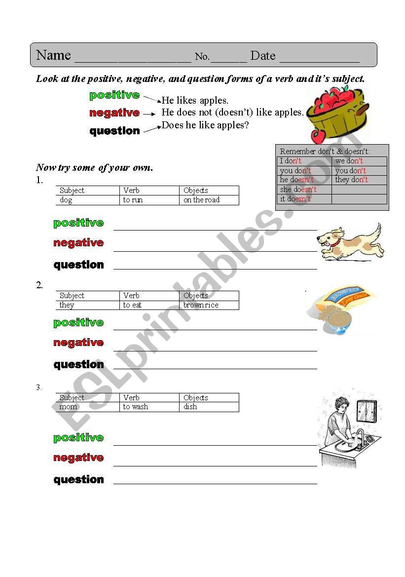 positive negative question worksheet